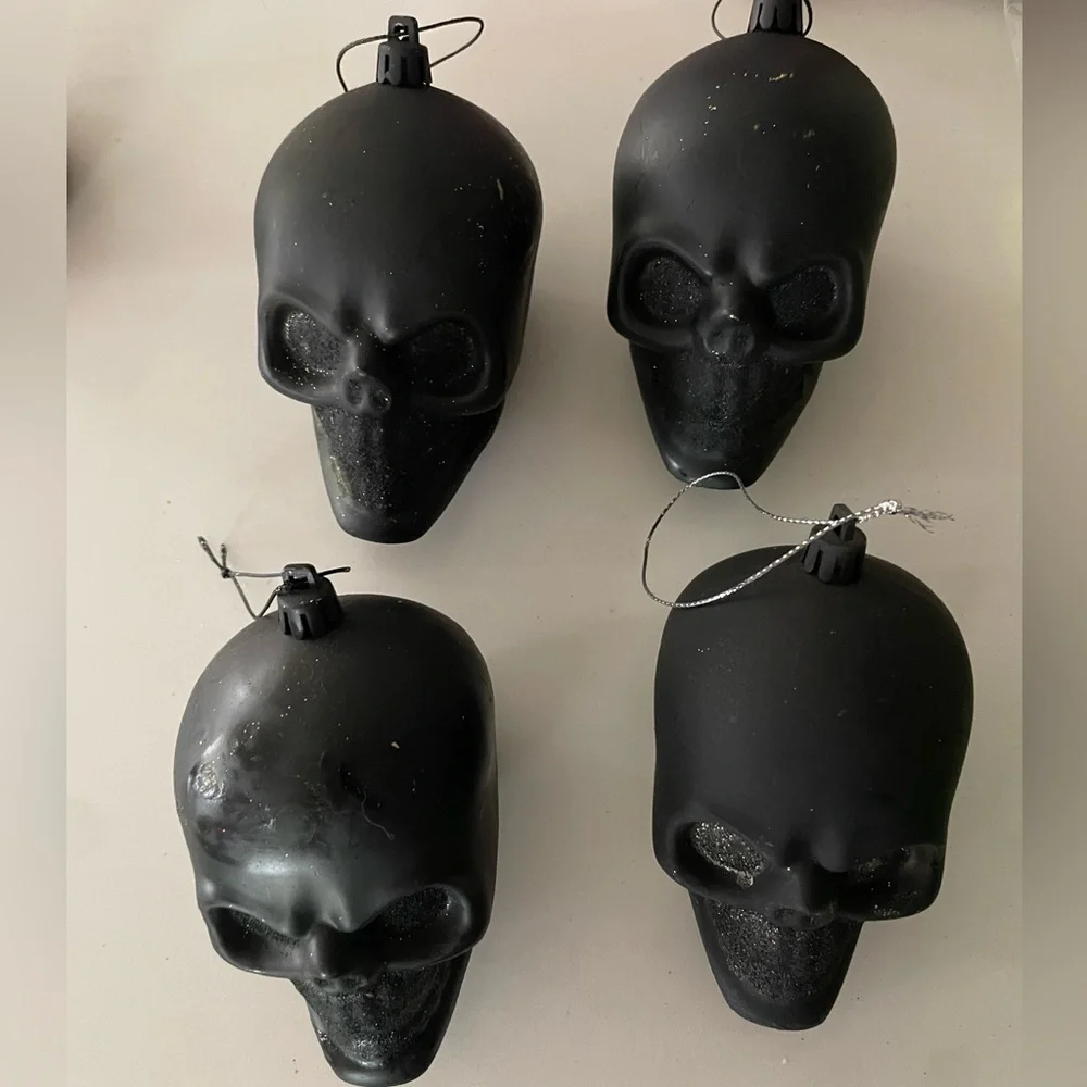Black skull ornament Christmas Or Halloween Set Of 4
